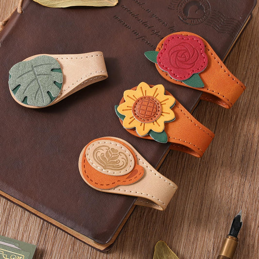 Set of 4 Magnetic Bookmarks - Leather & Vintage Design - Perfect Gift for Book Lovers & Readers