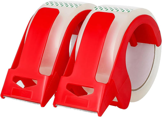 2 Pack Packaging Tape with Dispenser Strong Transparent Adhesive Tape for Boxes Moving Parcels