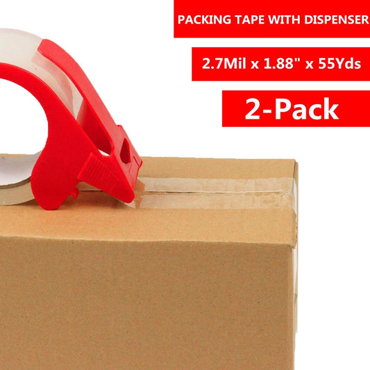 2 Pack Packaging Tape with Dispenser Strong Transparent Adhesive Tape for Boxes Moving Parcels