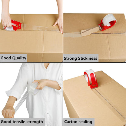 2 Pack Packaging Tape with Dispenser Strong Transparent Adhesive Tape for Boxes Moving Parcels