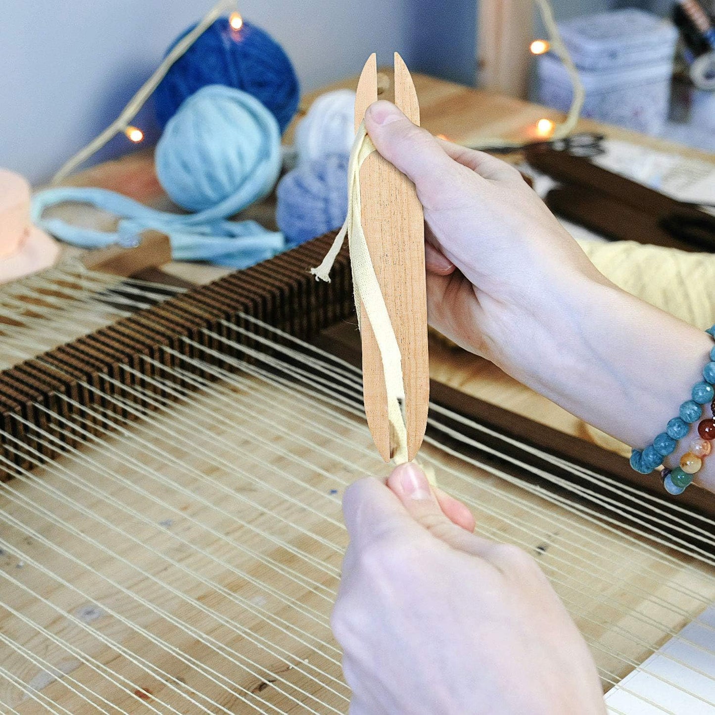 7-Delige Houten Weefset - Weefnaalden Weefspoel & Weefkam - Handweven DIY Gereedschap - Tapestry Wandtapijt Breien - Cadeau Breien Weven