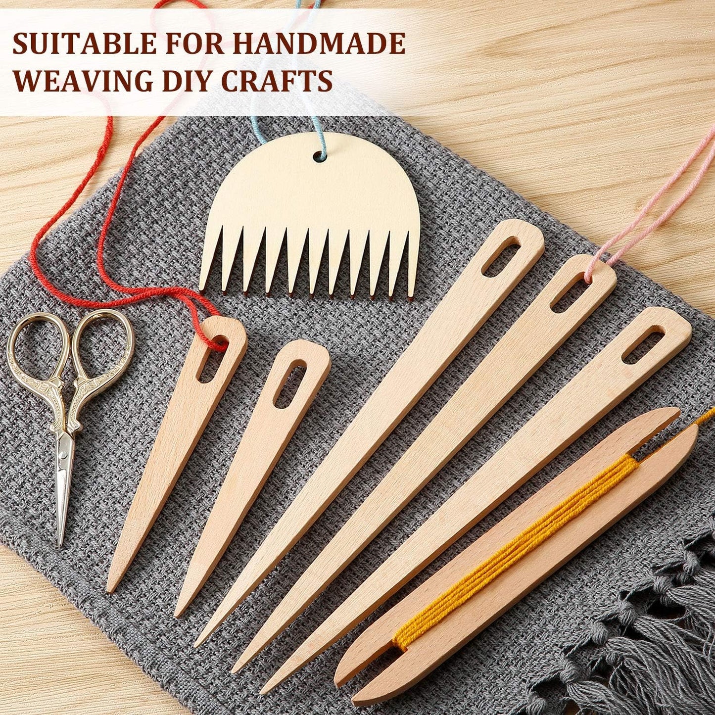 7-Delige Houten Weefset - Weefnaalden Weefspoel & Weefkam - Handweven DIY Gereedschap - Tapestry Wandtapijt Breien - Cadeau Breien Weven