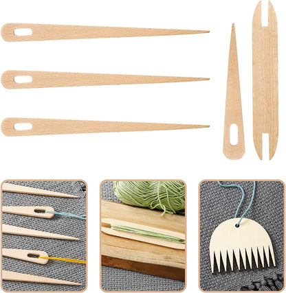 7-Delige Houten Weefset - Weefnaalden Weefspoel & Weefkam - Handweven DIY Gereedschap - Tapestry Wandtapijt Breien - Cadeau Breien Weven