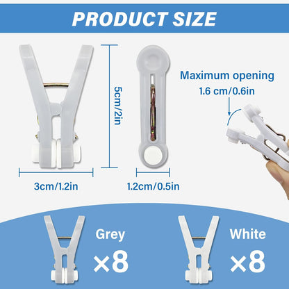 White and Grey Plastic Clothes Pegs - Multi-functional Small Clothespins for Clothing Bedding Socks Towels
