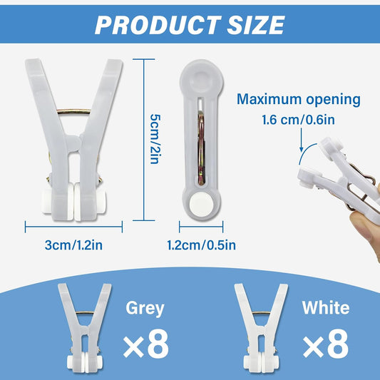 White and Grey Plastic Clothes Pegs - Multi-functional Small Clothespins for Clothing Bedding Socks Towels