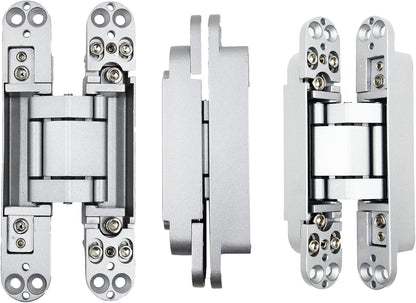 6inch Hidden Door Hinges Invisible Hinges Concealed Hinges Zinc Alloy 180 Degree Swing Hinge 3 Way Adjustable Butt Hinge 6 x 2.5 x 1 inch (Silver Pack of 3)