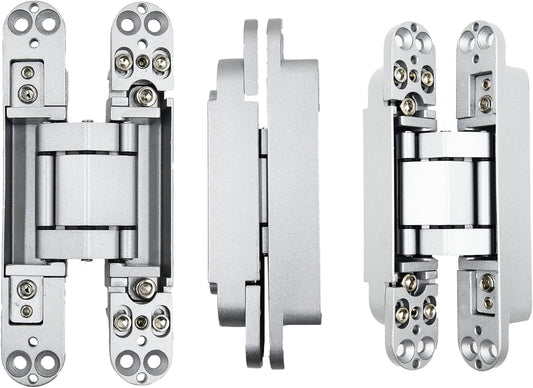 6inch Hidden Door Hinges Invisible Hinges Concealed Hinges Zinc Alloy 180 Degree Swing Hinge 3 Way Adjustable Butt Hinge 6 x 2.5 x 1 inch (Silver Pack of 3)