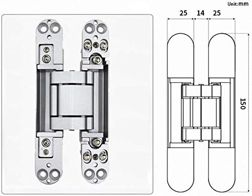 6inch Hidden Door Hinges Invisible Hinges Concealed Hinges Zinc Alloy 180 Degree Swing Hinge 3 Way Adjustable Butt Hinge 6 x 2.5 x 1 inch (Silver Pack of 3)