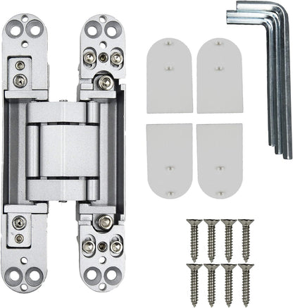 6inch Hidden Door Hinges Invisible Hinges Concealed Hinges Zinc Alloy 180 Degree Swing Hinge 3 Way Adjustable Butt Hinge 6 x 2.5 x 1 inch (Silver Pack of 3)
