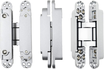 6inch Hidden Door Hinges Invisible Hinges Concealed Hinges Zinc Alloy 180 Degree Swing Hinge 3 Way Adjustable Butt Hinge 6 x 2.5 x 1 inch (Silver Pack of 3)