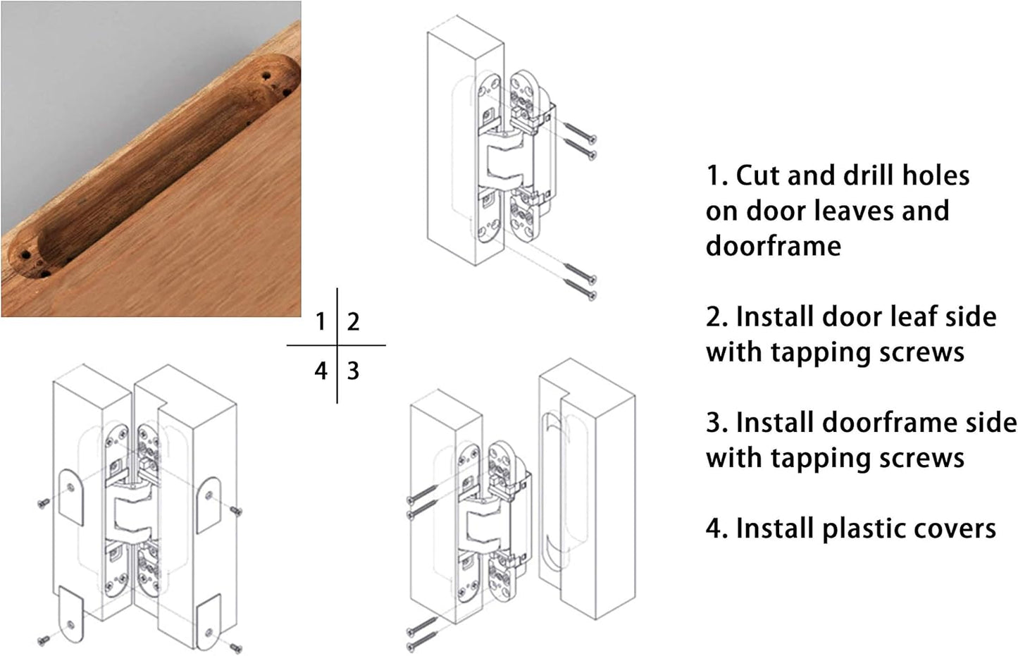 6inch Hidden Door Hinges Invisible Hinges Concealed Hinges Zinc Alloy 180 Degree Swing Hinge 3 Way Adjustable Butt Hinge 6 x 2.5 x 1 inch (Silver Pack of 3)
