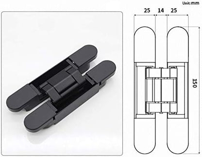 6 inch Hidden Door Hinges Invisible Hinges Concealed Hinges Zinc Alloy 180 Degree Swing Hinge 3 Way Adjustable Butt Hinge 6 x 2.5 x 1 inch (Black Pack of 3)