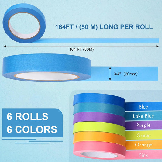 Glenmal 6 Rolls Laboratory Labeling Tapes, 164 Feet Long x 3/4 Inch Width, Temperature Resistant Water Resistant Freezer, Assorted Color for Marking and Color Coding Label Tape (Classic)