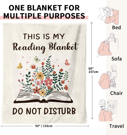Book Lovers Gifts for Women Men, Flannel Soft Book Reading Blanket Decor, Reader Gifts for Birthday, Reading Accessories, Bookish Bookworm Gift - 50'' x 60''