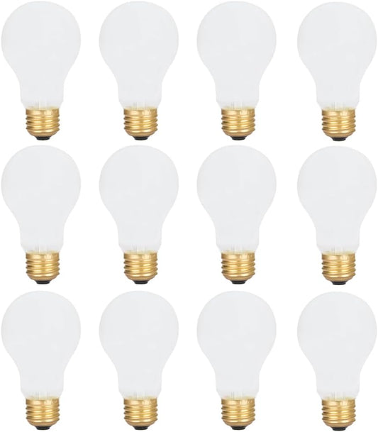 12 Pack 60 Watt A19 E26 Medium Base 130 Volt Incandescent Light Bulbs, Standard Household Bulbs for Ceiling Fan, Bedroom, Living Room