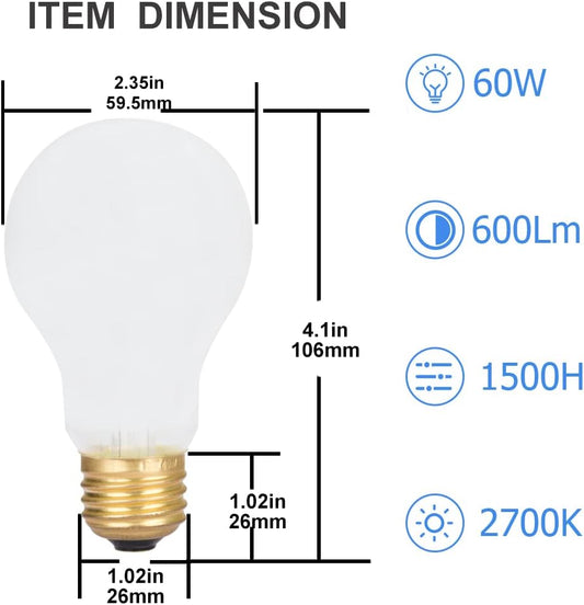 12 Pack 60 Watt A19 E26 Medium Base 130 Volt Incandescent Light Bulbs, Standard Household Bulbs for Ceiling Fan, Bedroom, Living Room