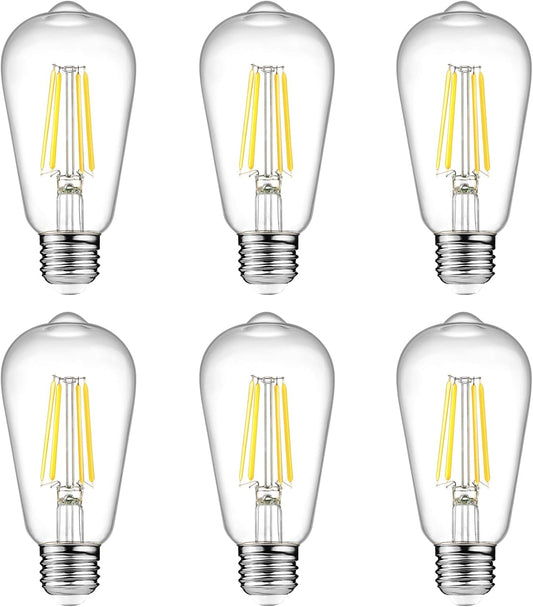 Vintage LED Edison Bulbs, 6W, Non-Dimmable, Equivalent 60W, High Brightness Cool White 4000K, ST58 Antique LED Filament Bulbs with 80+ CRI, E26 Medium Base, Clear Glass, 6 Packs