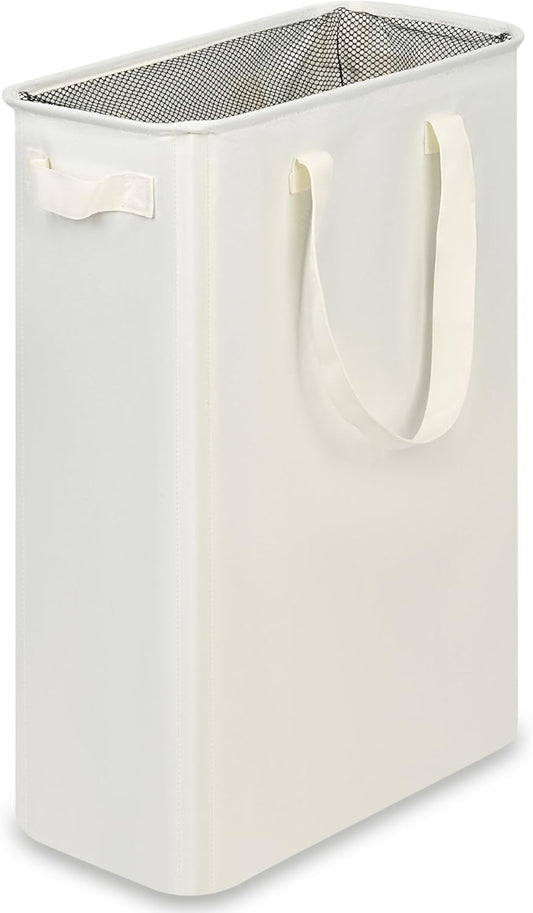 Slim Laundry Hamper with Handles, Collapsible Small Hamper for Laundry, Dirty Clothes Basket for Bedroom, Dorm and Laundry Room, 48L (12.7 Gallon) Beige
