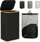 Laundry Hamper with Lid - Waterproof Freestanding Laundry Basket with Removable Liner Bag, Collapsible 110L Large Clothes Storage Laundry Bin with Easy Carry Bamboo Handle for Clothes Toys Organizer