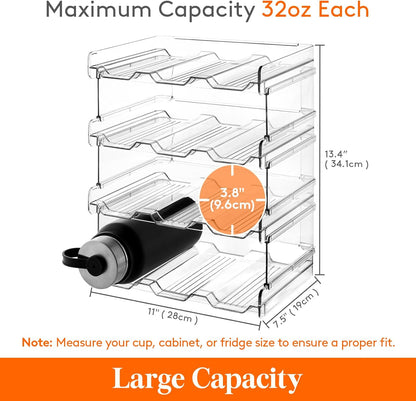 Stackable Water Bottle Organizer for Cabinet, Freezer, Pantry - Plastic Cup Holder, Wine Racks for Kitchen Tabletop Storage, Cupboard, Office - Pack of 4, Each Rack Holds 3 Containers