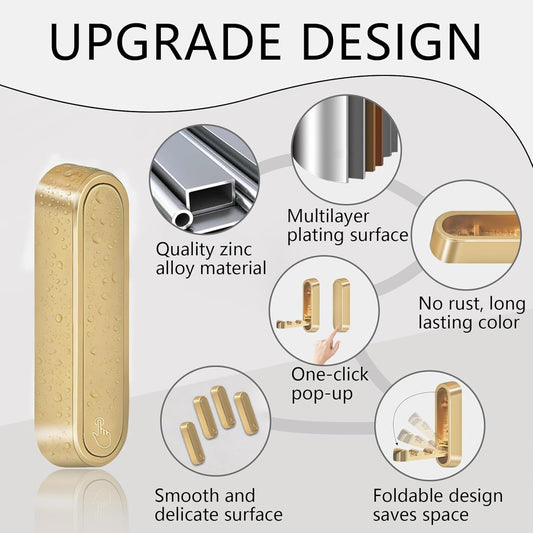 4PCS Foldable Gold Wall Hooks, Heavy Duty Zinc Alloy Folding Wall Hooks, Folding Hidden Coat Hooks Wall Mount Bathroom Foldable Towel Hooks for Hanging Clothes, Bags, Hats, Bathrobes, Keys etc (Gold)