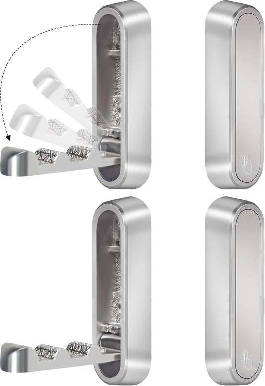 4PCS Foldable Wall Hooks, Heavy Duty Zinc Alloy Folding Wall Hooks, Folding Coat Hooks Wall Mount Bathroom Foldable Towel Hooks for Hanging Clothes, Bags, Hats, Bathrobes, Keys and Kitchen (Silver)