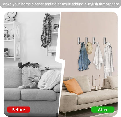 4PCS Foldable Wall Hooks, Heavy Duty Zinc Alloy Folding Wall Hooks, Folding Coat Hooks Wall Mount Bathroom Foldable Towel Hooks for Hanging Clothes, Bags, Hats, Bathrobes, Keys and Kitchen (Silver)