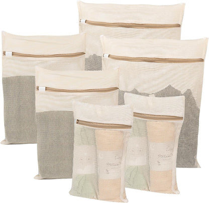 6-Piece Bag, Durable Cotton Mesh Laundry Bag, Sturdy Zipper, Breathable Mesh, Exquisite Laundry Bag for Underwear, Clothes, Pants, Shoes and Socks