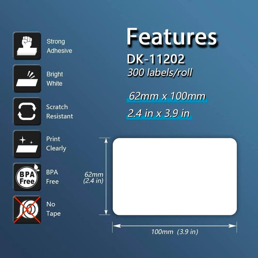 - Compatible Shipping Labels Replacement for Brother DK-1202 (2.4 in x 3.9 in), Use with Brother QL Label Printers [10 Rolls/3000 Labels]