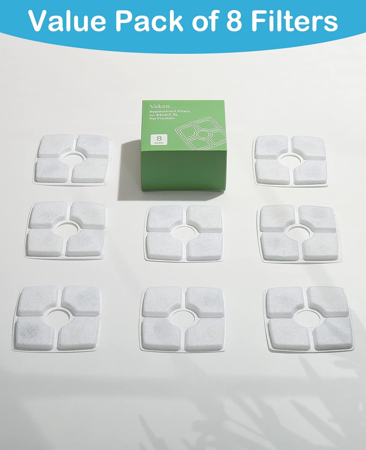 8 Pack Replacement Filters for 84oz/2.5L Automatic Pet Fountain Cat Water Fountain Dog Water Dispenser