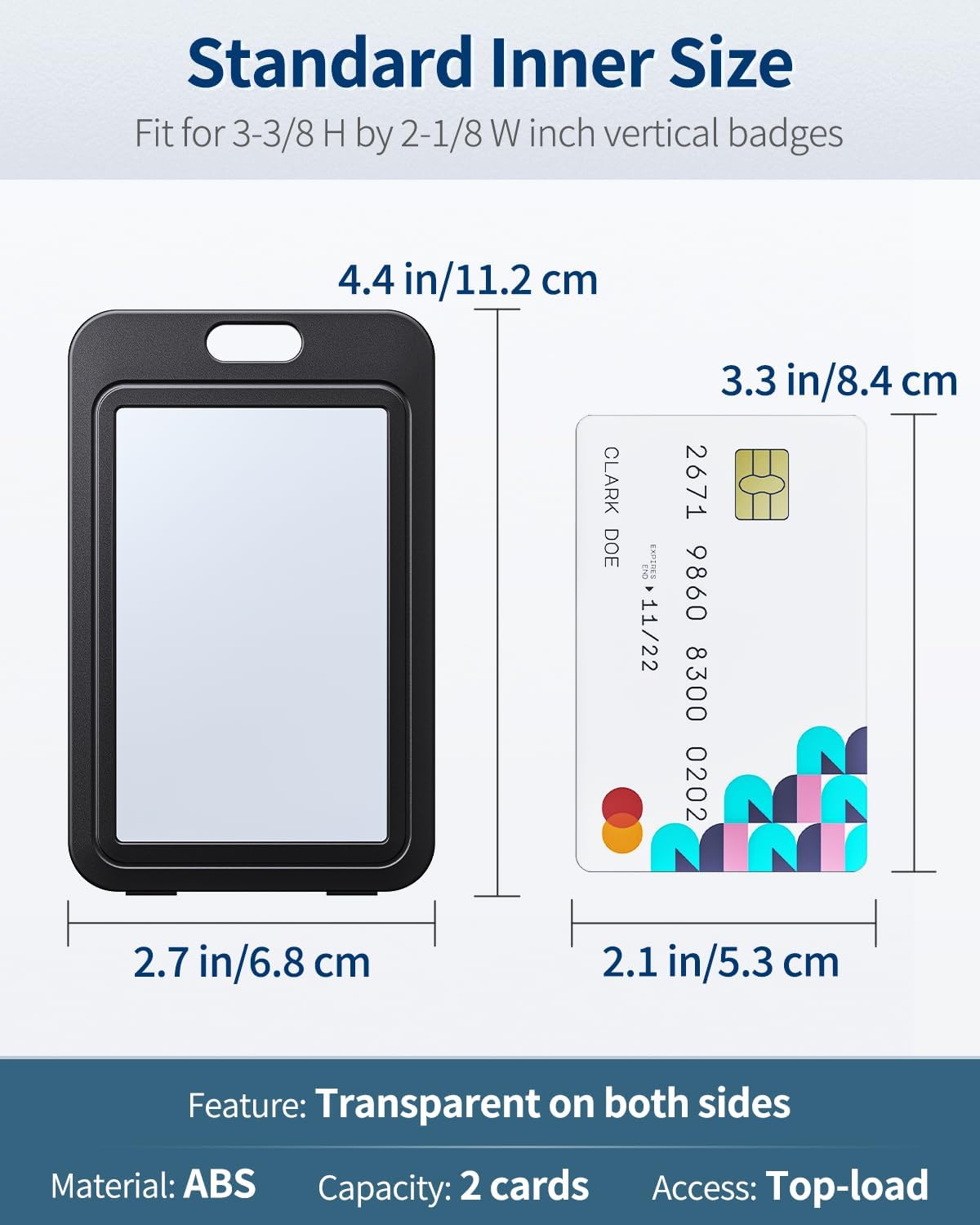 3 Pcs Badge Holder with Double-Sided Windows Vertical Plastic Case and 2 Pcs Retractable Keychain Badge Reel for up to 8 oz Card Protector for ID Credit Cards Driver’s Licenses and Passes