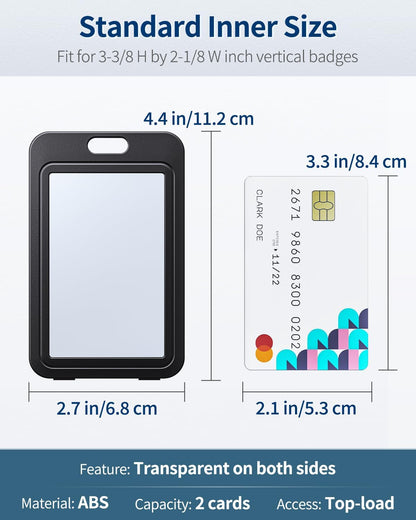 3 Pcs Badge Holder with Double-Sided Windows Vertical Plastic Case and 2 Pcs Retractable Keychain Badge Reel for up to 8 oz Card Protector for ID Credit Cards Driver’s Licenses and Passes
