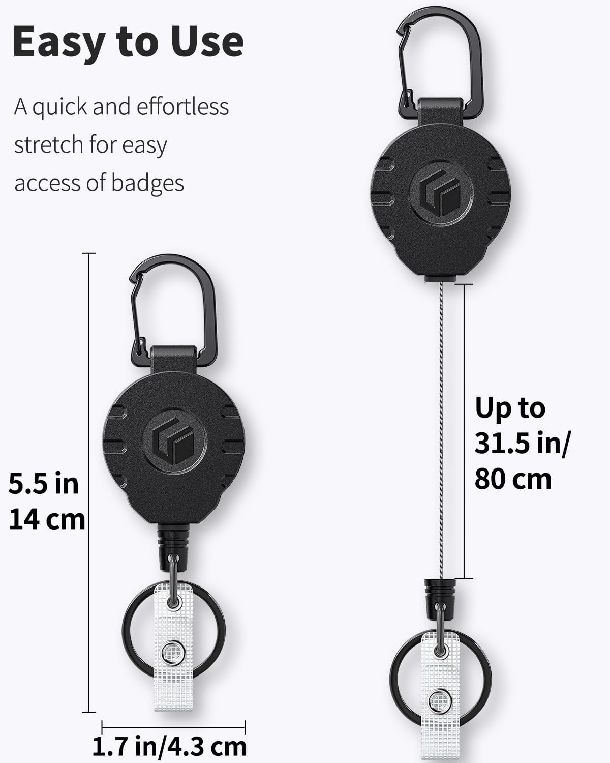 3 Pcs Badge Holder with Double-Sided Windows Vertical Plastic Case and 2 Pcs Retractable Keychain Badge Reel for up to 8 oz Card Protector for ID Credit Cards Driver’s Licenses and Passes