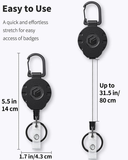 3 Pcs Badge Holder with Double-Sided Windows Vertical Plastic Case and 2 Pcs Retractable Keychain Badge Reel for up to 8 oz Card Protector for ID Credit Cards Driver’s Licenses and Passes