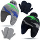 4 PCS Baby Boy Toddler Dinosaur Hat and Glove Set Boys Winter Hat Beanie Kids Gloves Winter Earflap Beanie Fleece Skiing Caps with Warm Ear Flap (Grey, Navy Blue, Green, Blue)