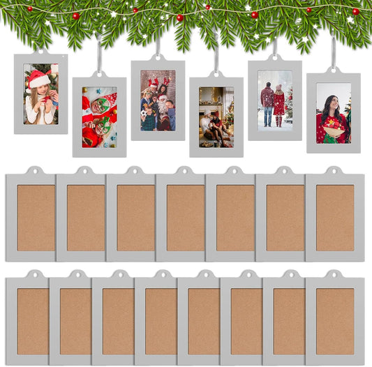50 Pcs Metal Christmas Photo Frame Ornaments Bulk 2 x 3 Inch Heavy Duty Reusable Small Frame Decorations for Xmas Tree Home Indoor Outdoor Decor Gifts (Vertical,Silver)