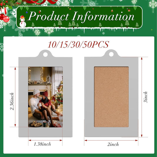 50 Pcs Metal Christmas Photo Frame Ornaments Bulk 2 x 3 Inch Heavy Duty Reusable Small Frame Decorations for Xmas Tree Home Indoor Outdoor Decor Gifts (Vertical,Silver)