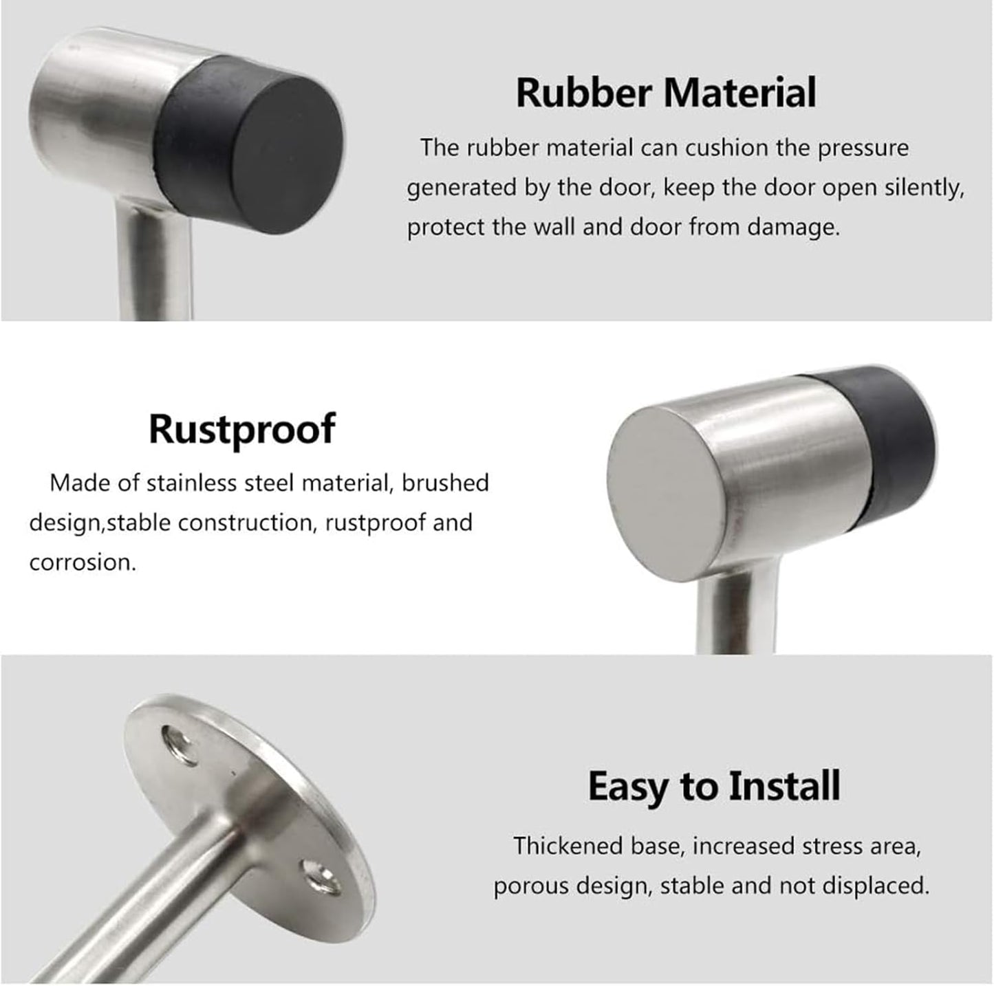 3 Inch / 75mm Heavy Duty Floor Stop, Door Stopper Stainless Steel Brushed Nickel - Pack of 4