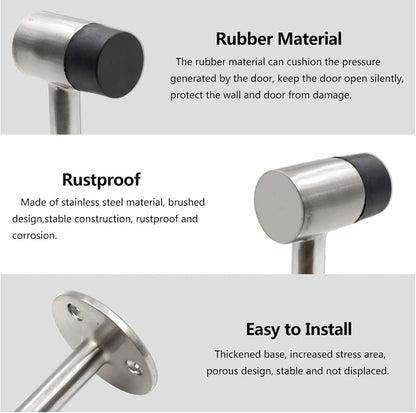 3 Inch / 75mm Heavy Duty Floor Stop, Door Stopper Stainless Steel Brushed Nickel - Pack of 4