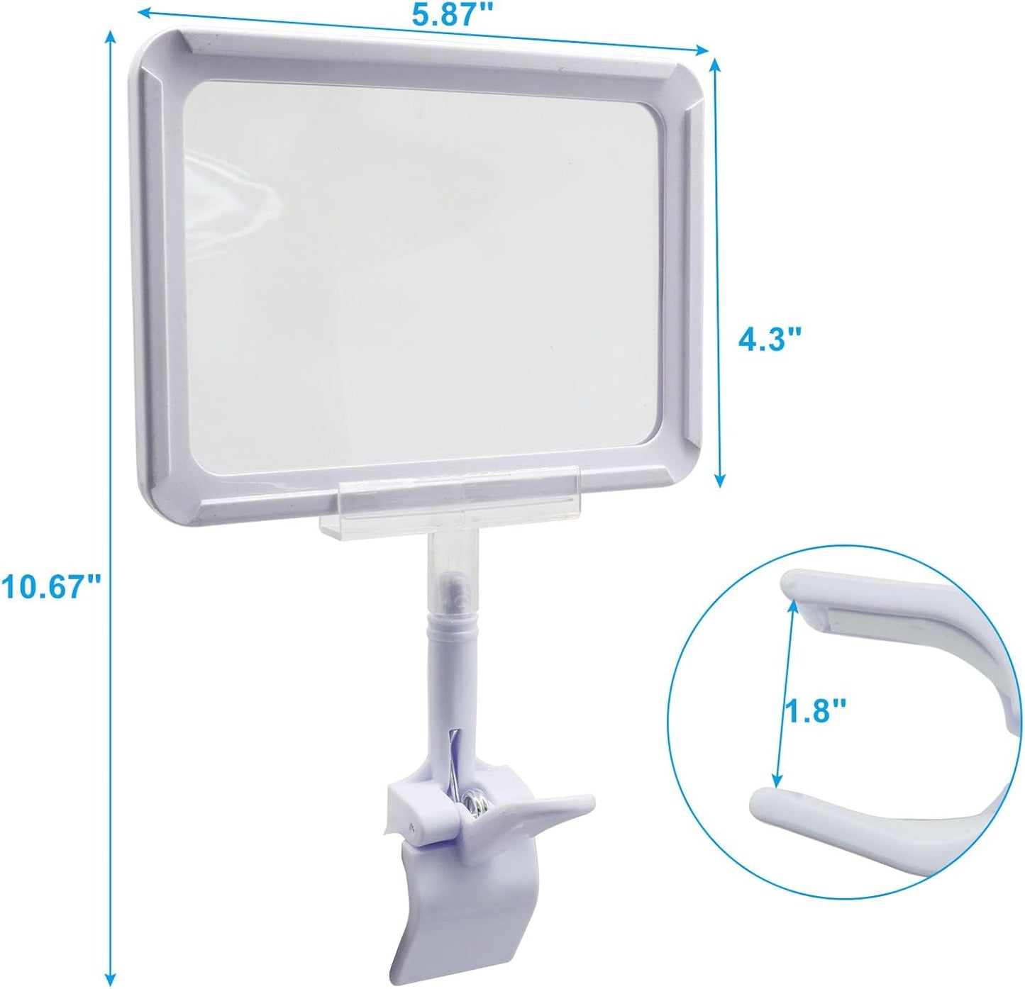 7 Pack White Acrylic Sign Holder with Clamp, 7x9 Inch Double Head Display Clips with Rotating Base and Sign Clip for Clothing, Retail, Boutique Display