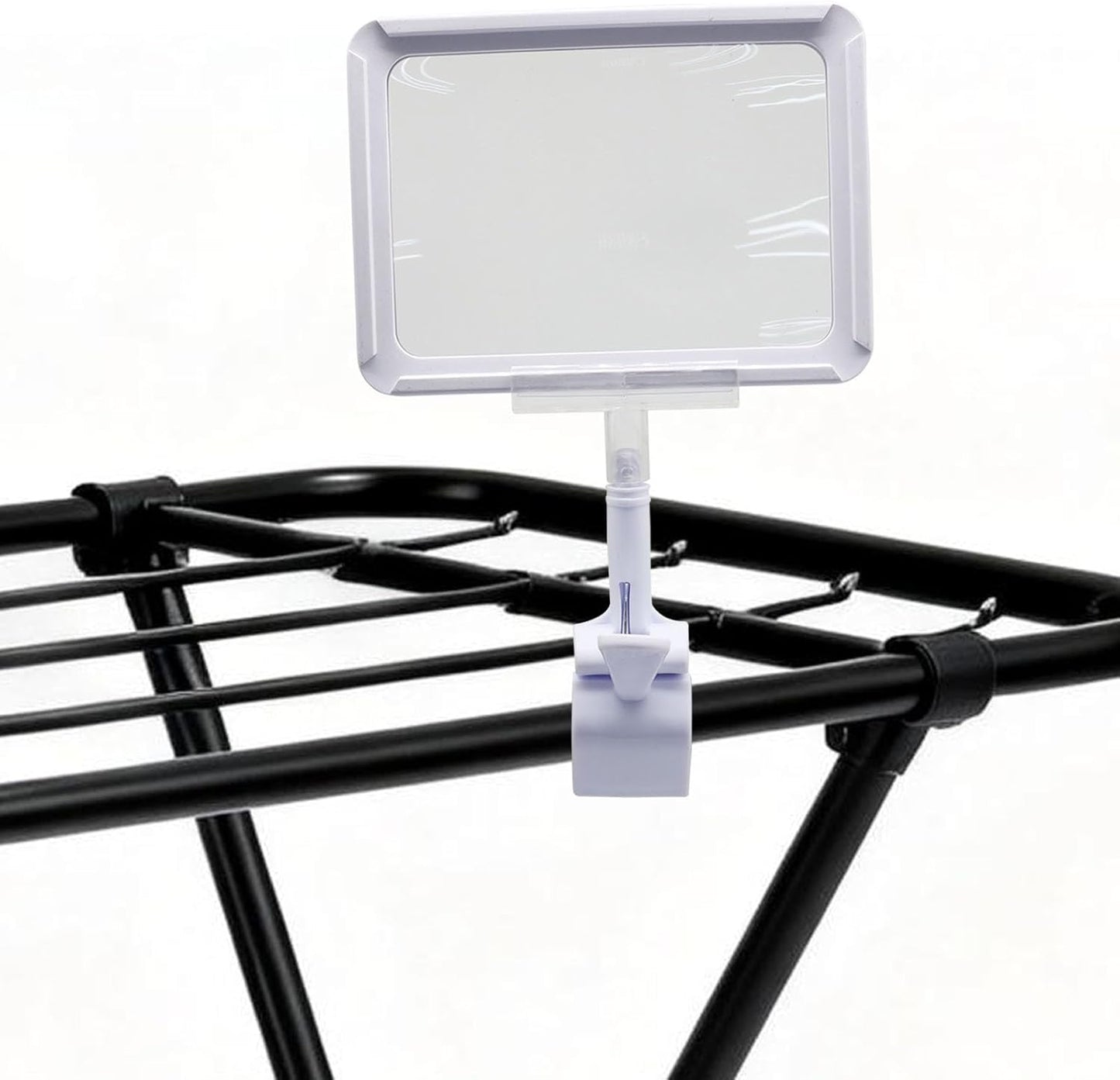 7 Pack White Acrylic Sign Holder with Clamp, 7x9 Inch Double Head Display Clips with Rotating Base and Sign Clip for Clothing, Retail, Boutique Display