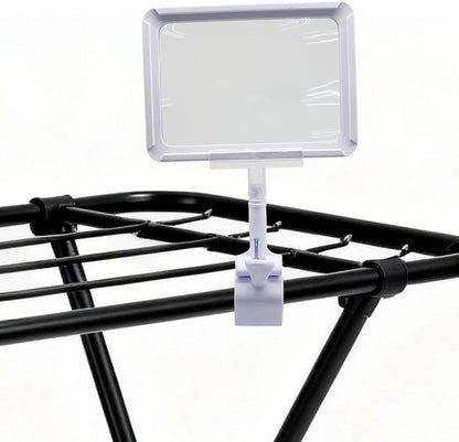 7 Pack White Acrylic Sign Holder with Clamp, 7x9 Inch Double Head Display Clips with Rotating Base and Sign Clip for Clothing, Retail, Boutique Display