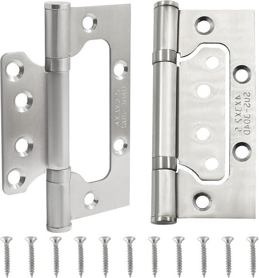 6 Pack Silver Non Mortise Door Hinges, 4"x3" Stainless Steel Bifold Door Hinges Thicken Heavy Duty Interior Gate Hinges with Mounting Screws