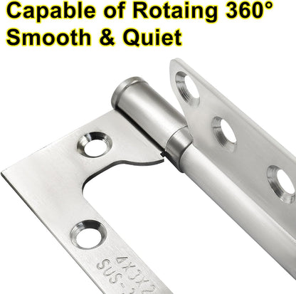 6 Pack Silver Non Mortise Door Hinges, 4"x3" Stainless Steel Bifold Door Hinges Thicken Heavy Duty Interior Gate Hinges with Mounting Screws