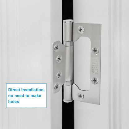 6 Pack Silver Non Mortise Door Hinges, 4"x3" Stainless Steel Bifold Door Hinges Thicken Heavy Duty Interior Gate Hinges with Mounting Screws