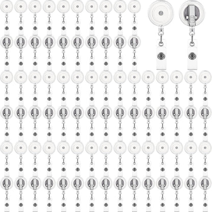 100 Pcs Translucent Retractable Badge Reels Round ID Badge Holders Nursing Name Reels with Swivel Alligator Clip and Vinyl Card Strap for Nurses Volunteer Students Teachers(Translucent Clear)