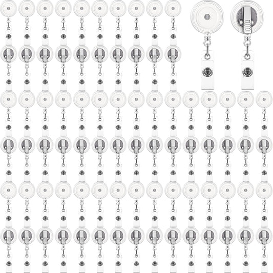 100 Pcs Translucent Retractable Badge Reels Round ID Badge Holders Nursing Name Reels with Swivel Alligator Clip and Vinyl Card Strap for Nurses Volunteer Students Teachers(Translucent Clear)
