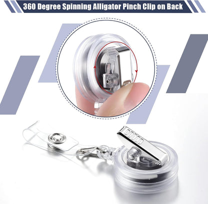 100 Pcs Translucent Retractable Badge Reels Round ID Badge Holders Nursing Name Reels with Swivel Alligator Clip and Vinyl Card Strap for Nurses Volunteer Students Teachers(Translucent Clear)