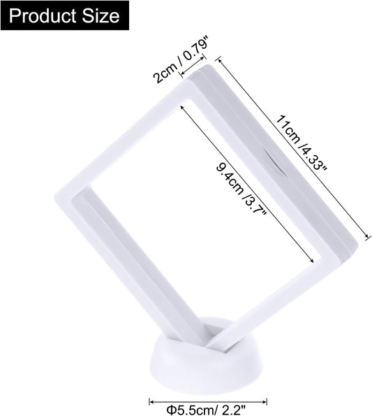 4 Pcs 3D Floating Display Case, 4.33 x 4.33 Inch Floating Frame Display Holder Stand, Transparent PE Jewelry Storage Box, White