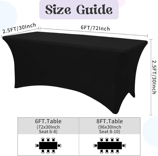 3 Pack Table Cloth 6ft Black Tablecloths for Rectangle Folding Table Spandex Fitted Stretch Cover Wrinkle Resistant Washable Protector for Party, Wedding, Banquet, Festival